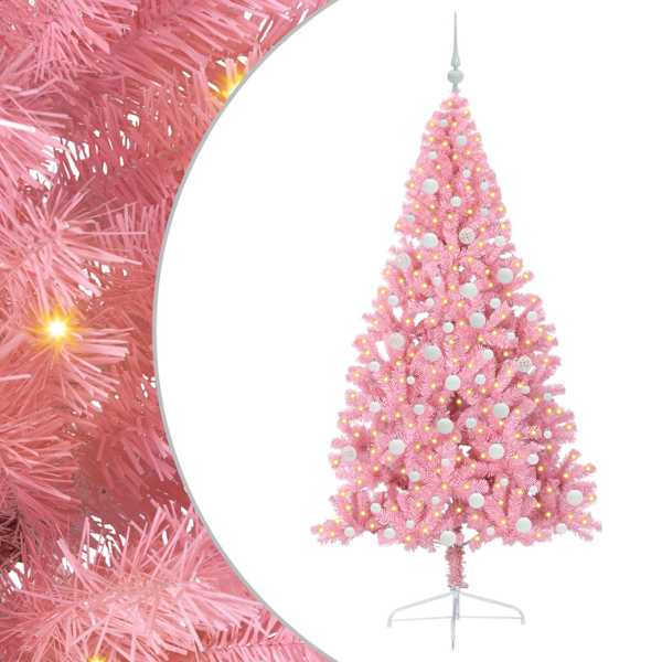 vidaXL Tehis pre-lit j&otilde;ulupuu koos 300 LED-iga Roosa 180 cm PVC