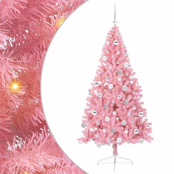 vidaXL Tehis pre-lit j&otilde;ulupuu koos 300 LED-iga Roosa 180 cm PVC