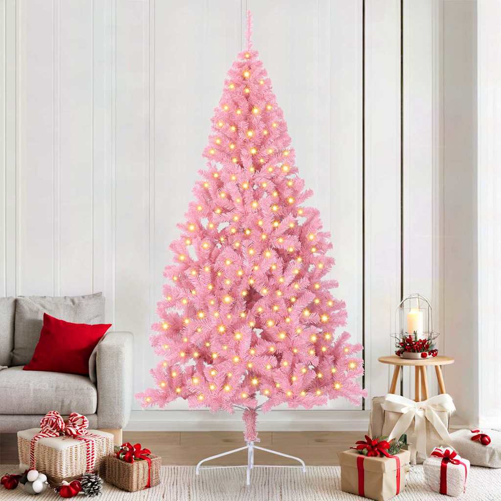 vidaXL Pom de Crăciun artificial pre-iluminat Roz 210 cm PVC