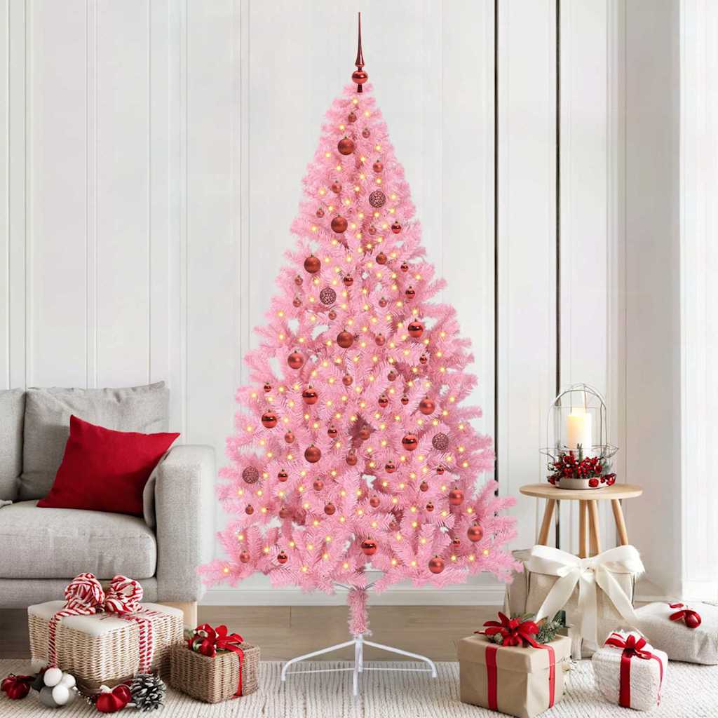 Sapin de Noël artificiel pré-éclairé Rose 210 cm PVC