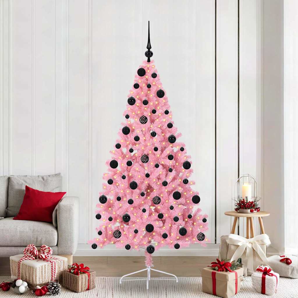 Sapin de Noël artificiel pré-éclairé Rose 210 cm PVC