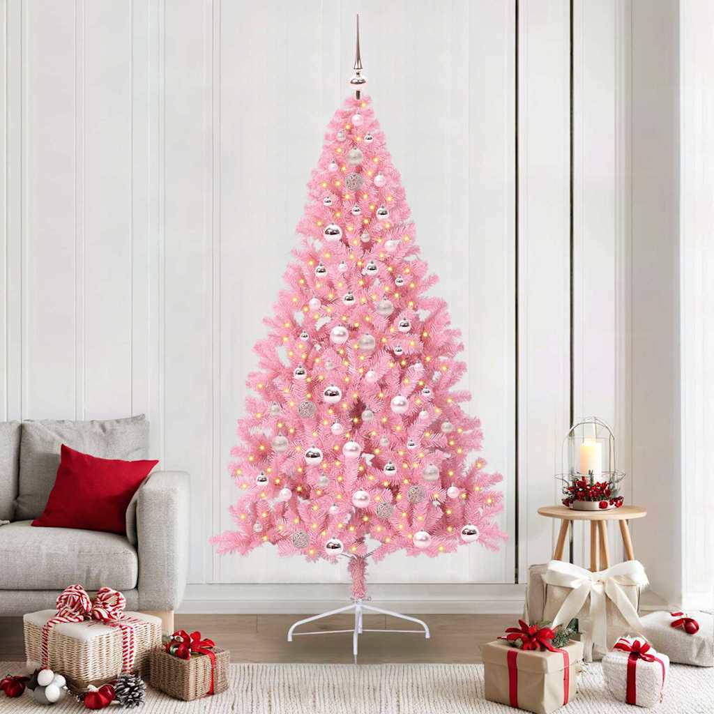 Sapin de Noël artificiel pré-éclairé Rose 210 cm PVC