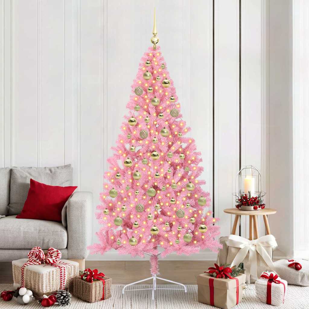 Sapin de Noël artificiel pré-éclairé Rose 210 cm PVC