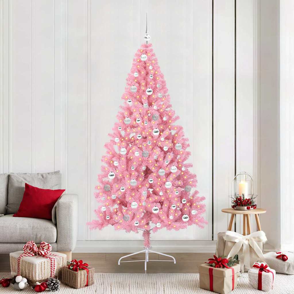 Sapin de Noël artificiel pré-éclairé Rose 210 cm PVC