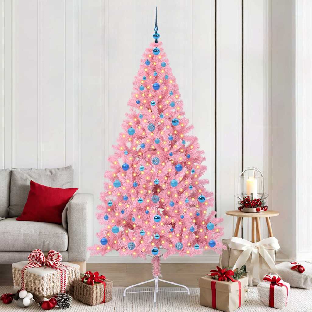 Sapin de Noël artificiel pré-éclairé Rose 210 cm PVC