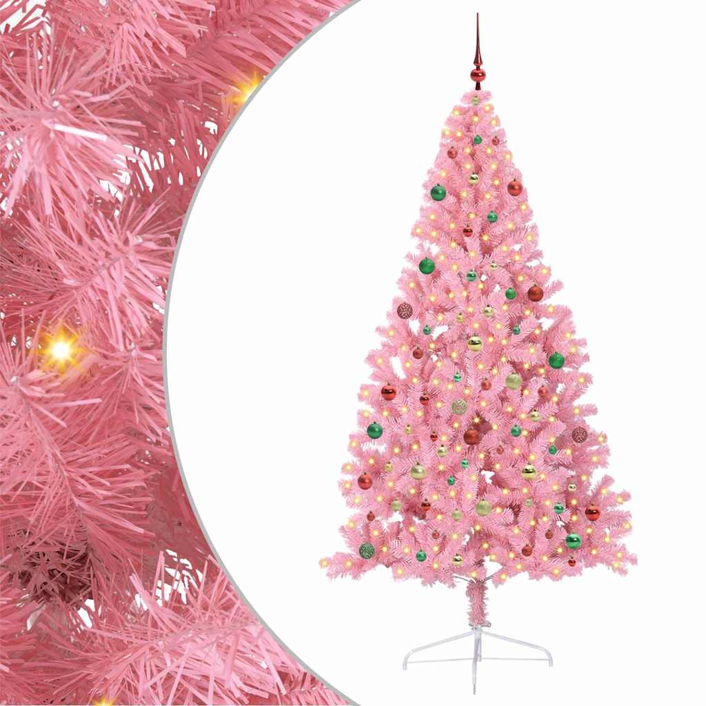 Sapin de Noël artificiel pré-éclairé Rose 210 cm PVC