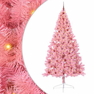 vidaXL Tehis pre-lit j&otilde;ulupuu koos 300 LED-iga Roosa 240 cm PVC