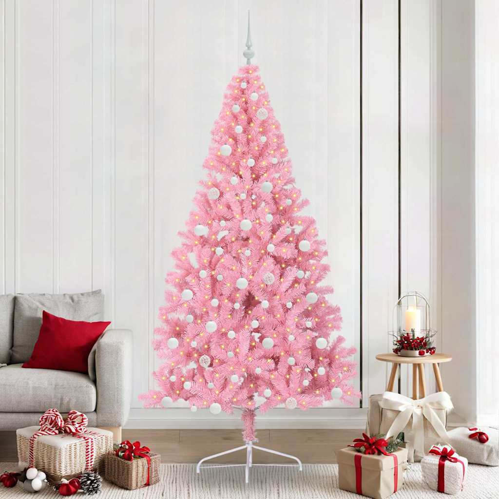 Sapin de Noël artificiel pré-éclairé Rose 240 cm PVC