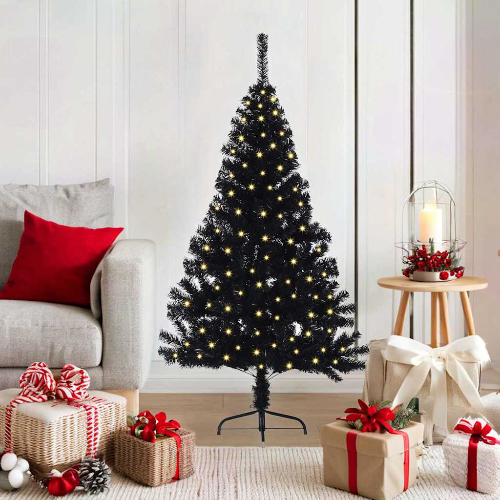 Sapin de Noël artificiel pré-éclairé Noir 120 cm PVC