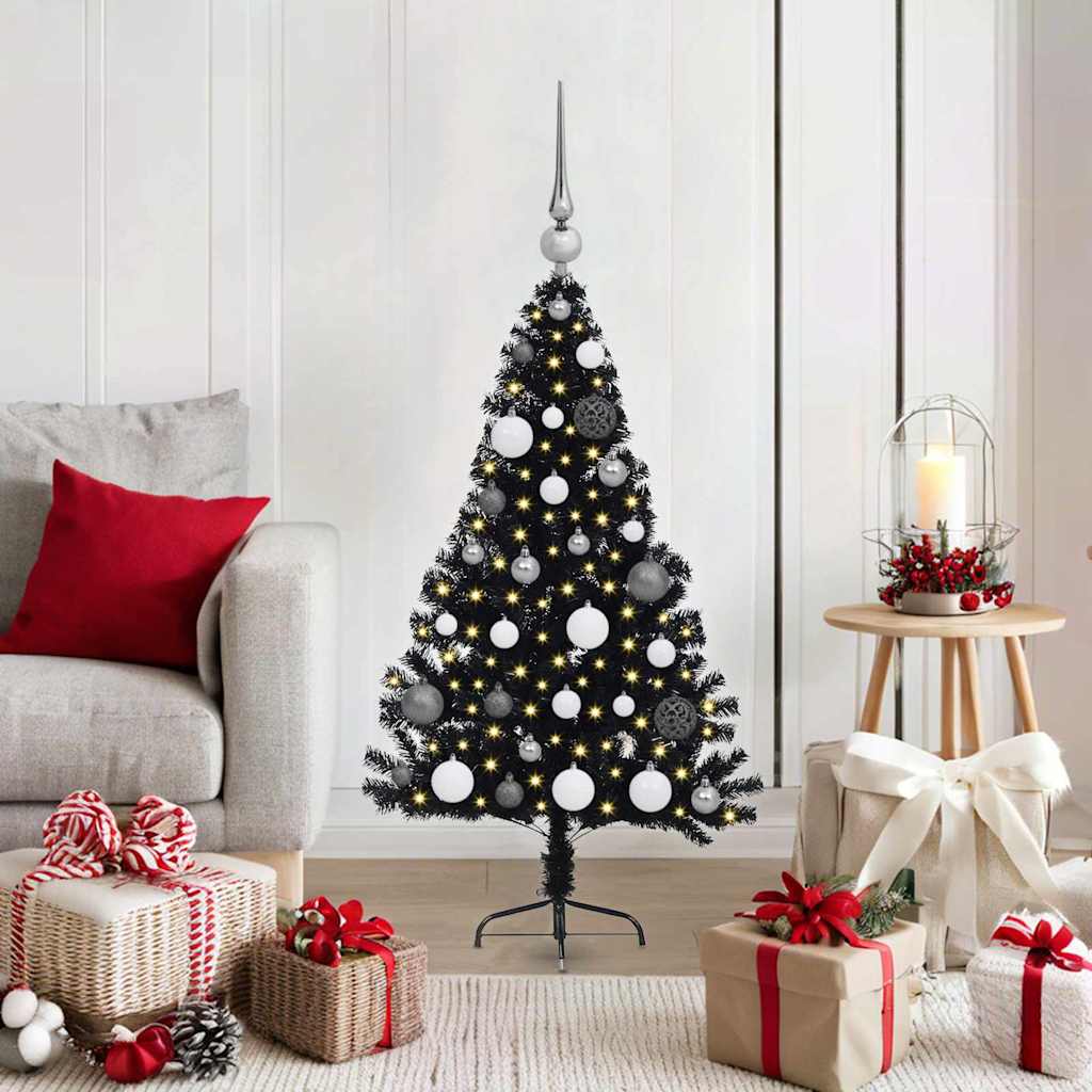 Sapin de Noël artificiel pré-éclairé Noir 120 cm PVC