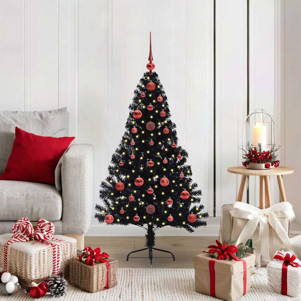Sapin de Noël artificiel pré-éclairé Noir 120 cm PVC