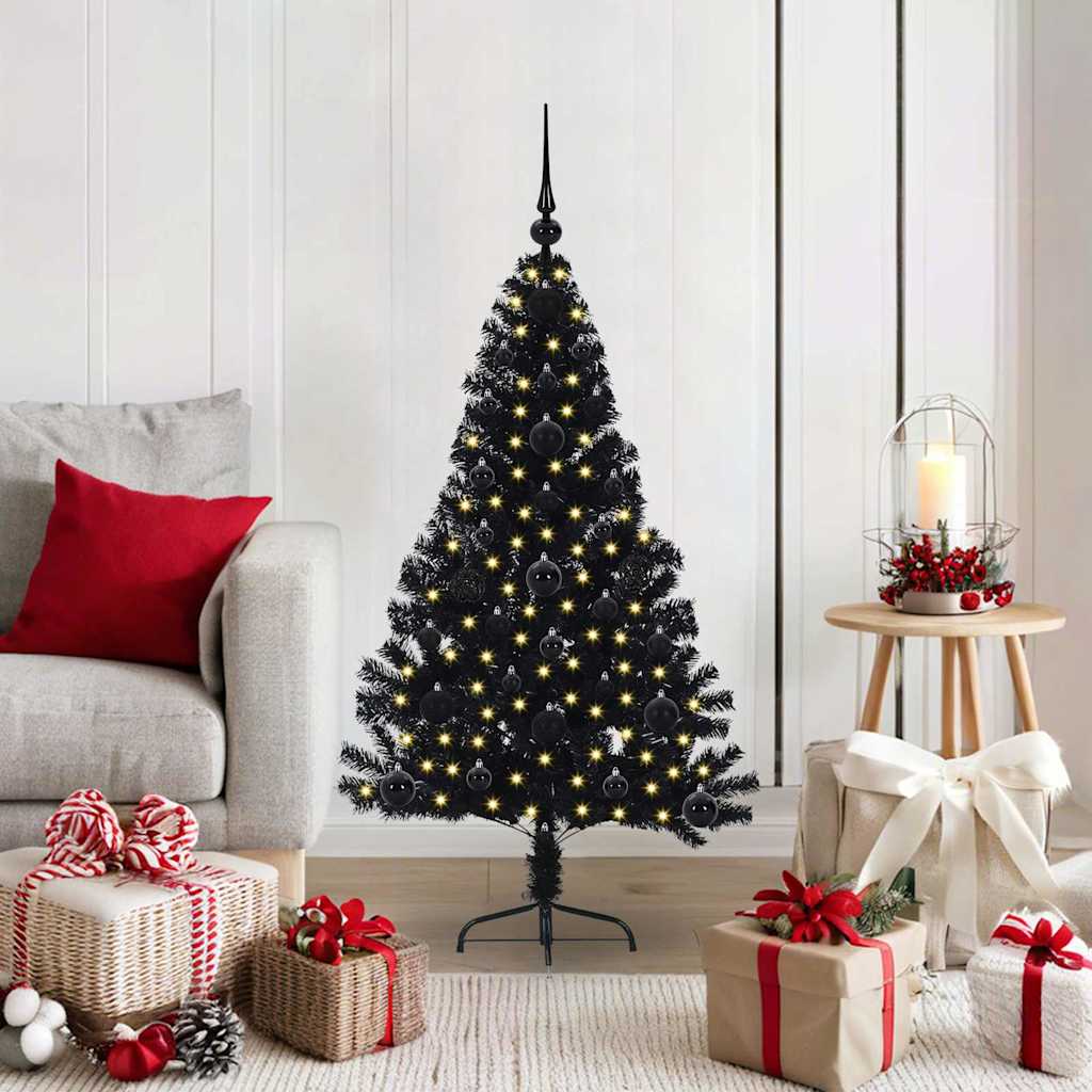 Sapin de Noël artificiel pré-éclairé Noir 120 cm PVC