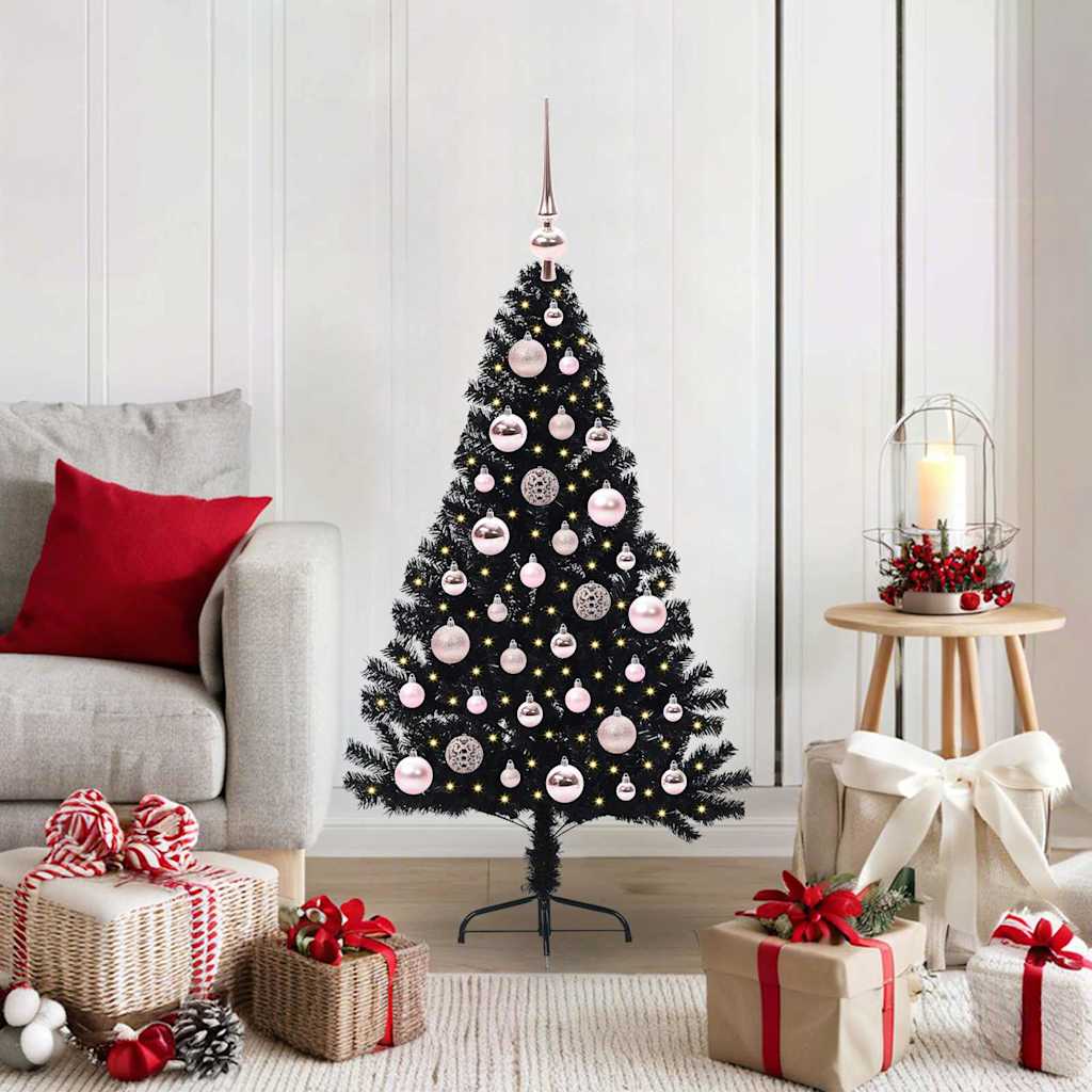 Sapin de Noël artificiel pré-éclairé Noir 120 cm PVC