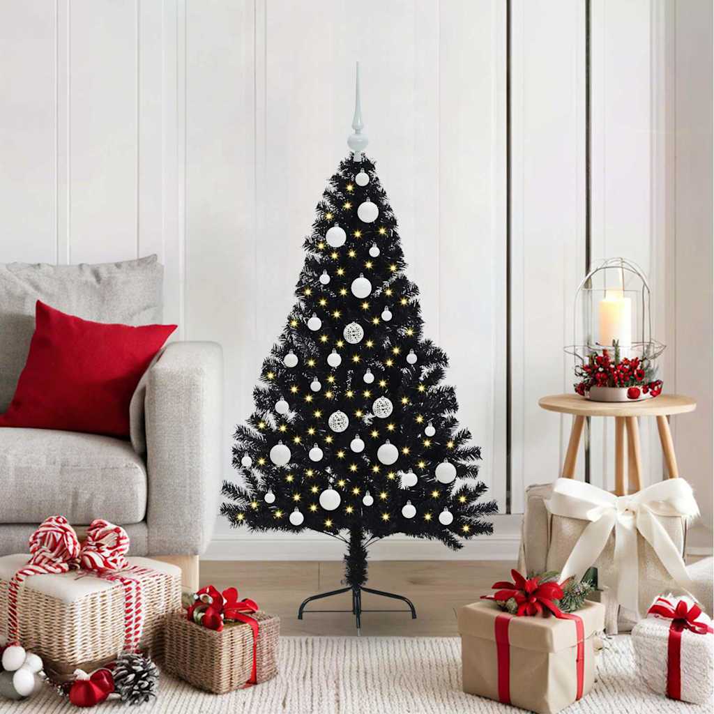 Sapin de Noël artificiel pré-éclairé Noir 120 cm PVC