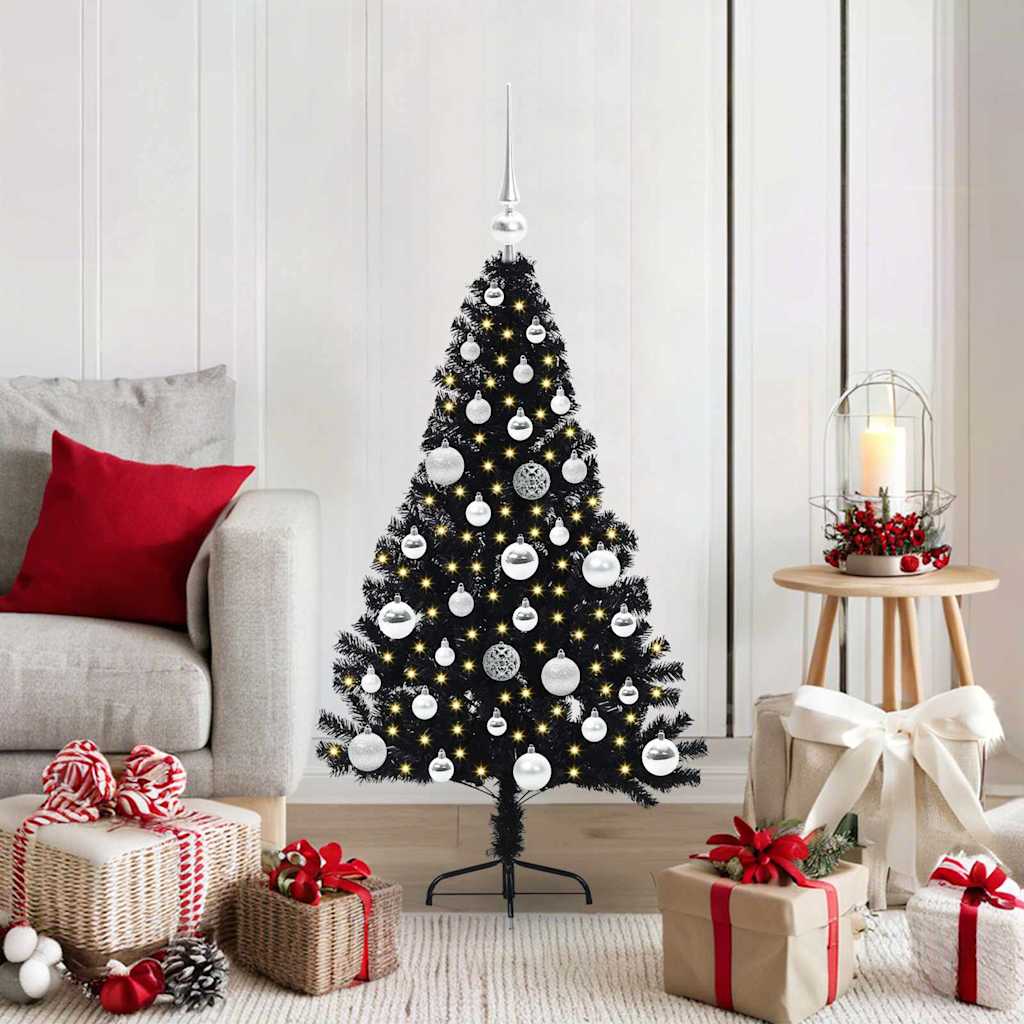 Sapin de Noël artificiel pré-éclairé Noir 120 cm PVC