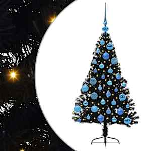 vidaXL Tehis pre-lit j&otilde;ulupuu koos 150 LED-iga Must 120 cm PVC