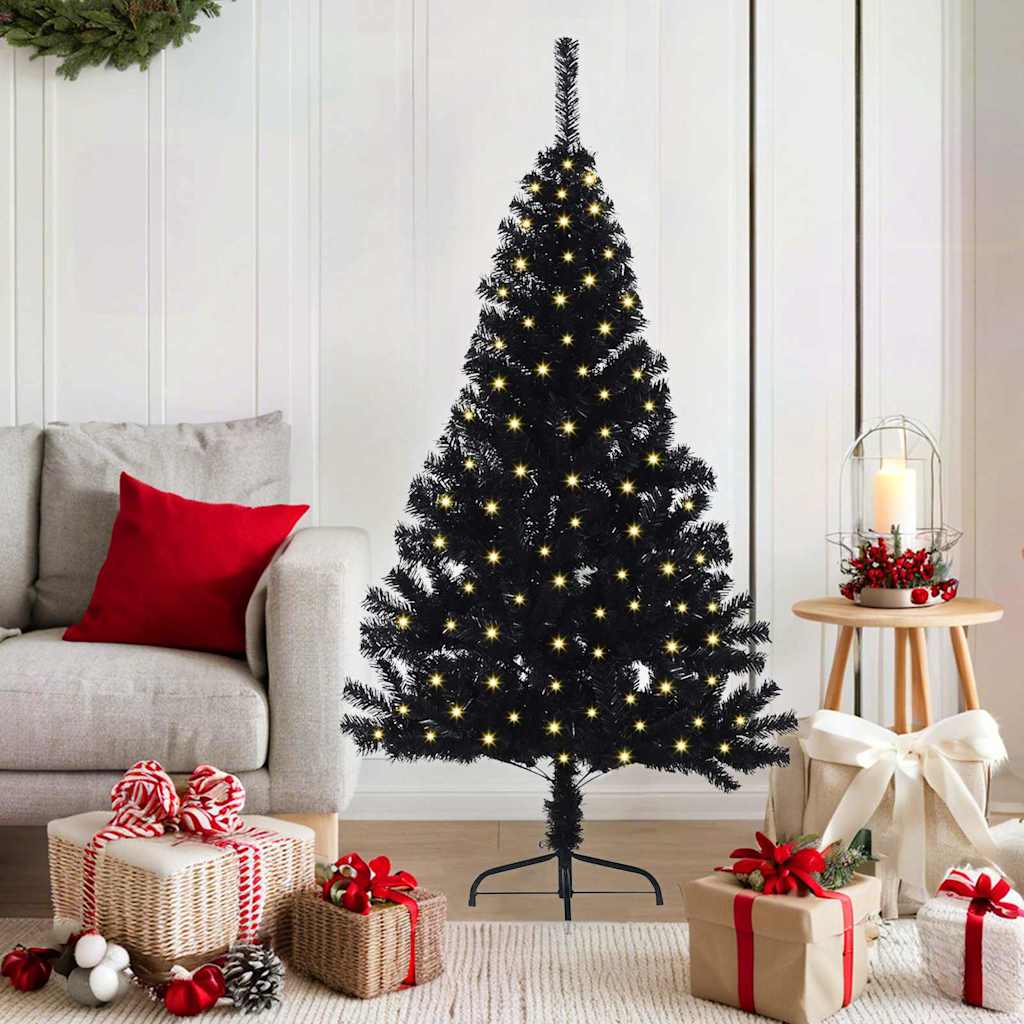Sapin de Noël artificiel pré-éclairé Noir 150 cm PVC