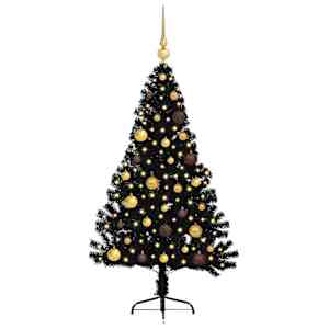 Umělý osvětlený vánoční stromeček Černá 150 cm PVC - obrázek 3