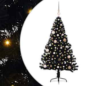Umělý osvětlený vánoční stromeček Černá 150 cm PVC - obrázek 2