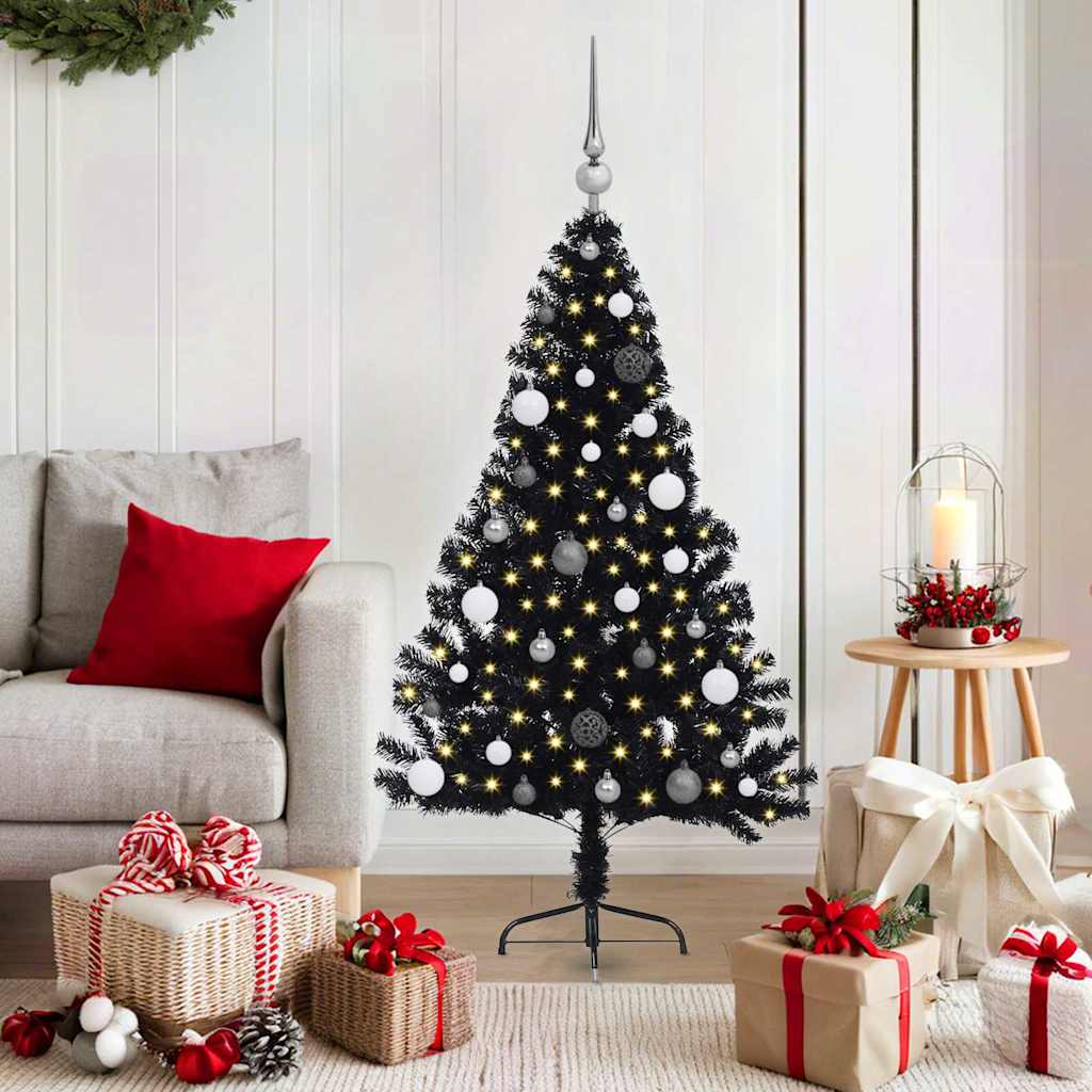 Sapin de Noël artificiel pré-éclairé Noir 150 cm PVC