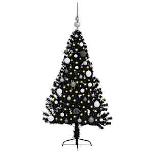 Umělý osvětlený vánoční stromeček Černá 150 cm PVC - obrázek 3