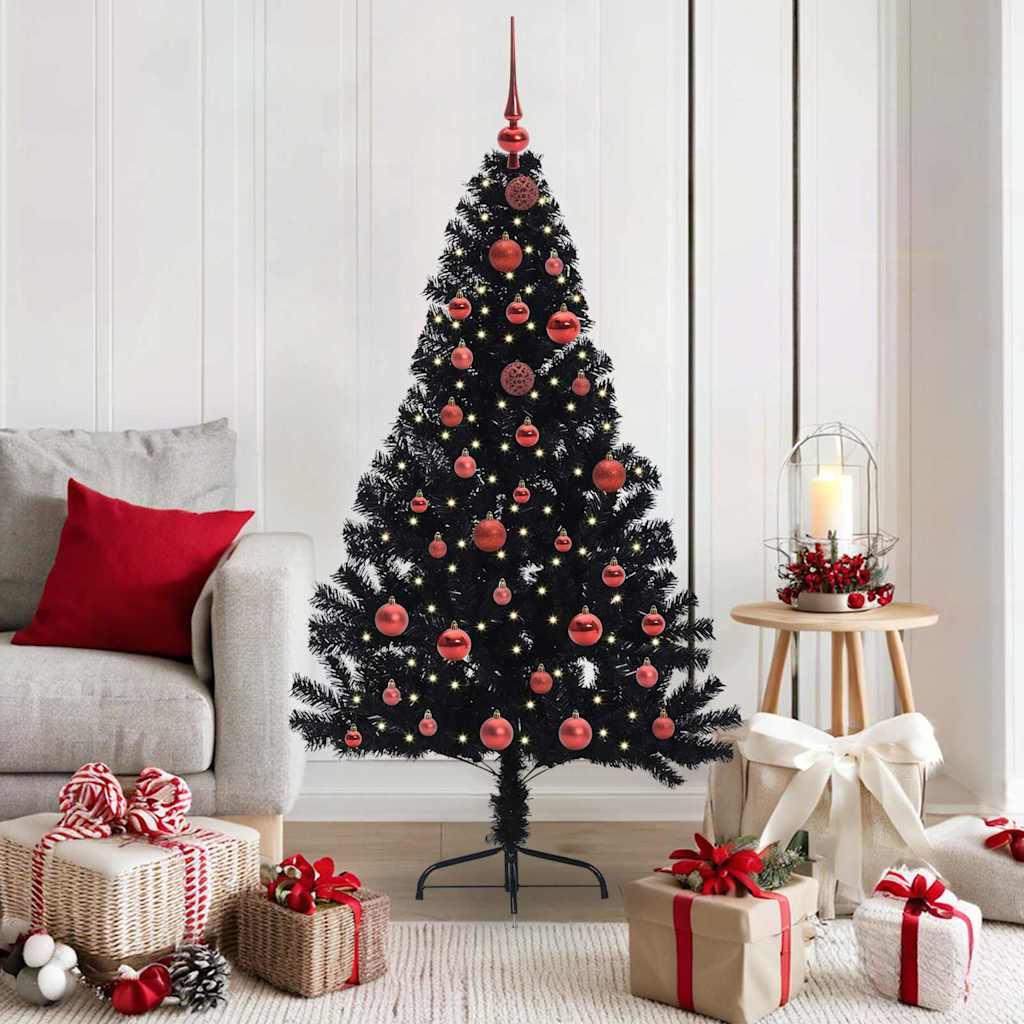 Sapin de Noël artificiel pré-éclairé Noir 150 cm PVC