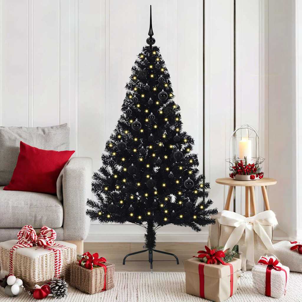 Sapin de Noël artificiel pré-éclairé Noir 150 cm PVC