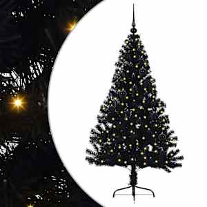 vidaXL Tehis pre-lit j&otilde;ulupuu koos 150 LED-iga Must 150 cm PVC