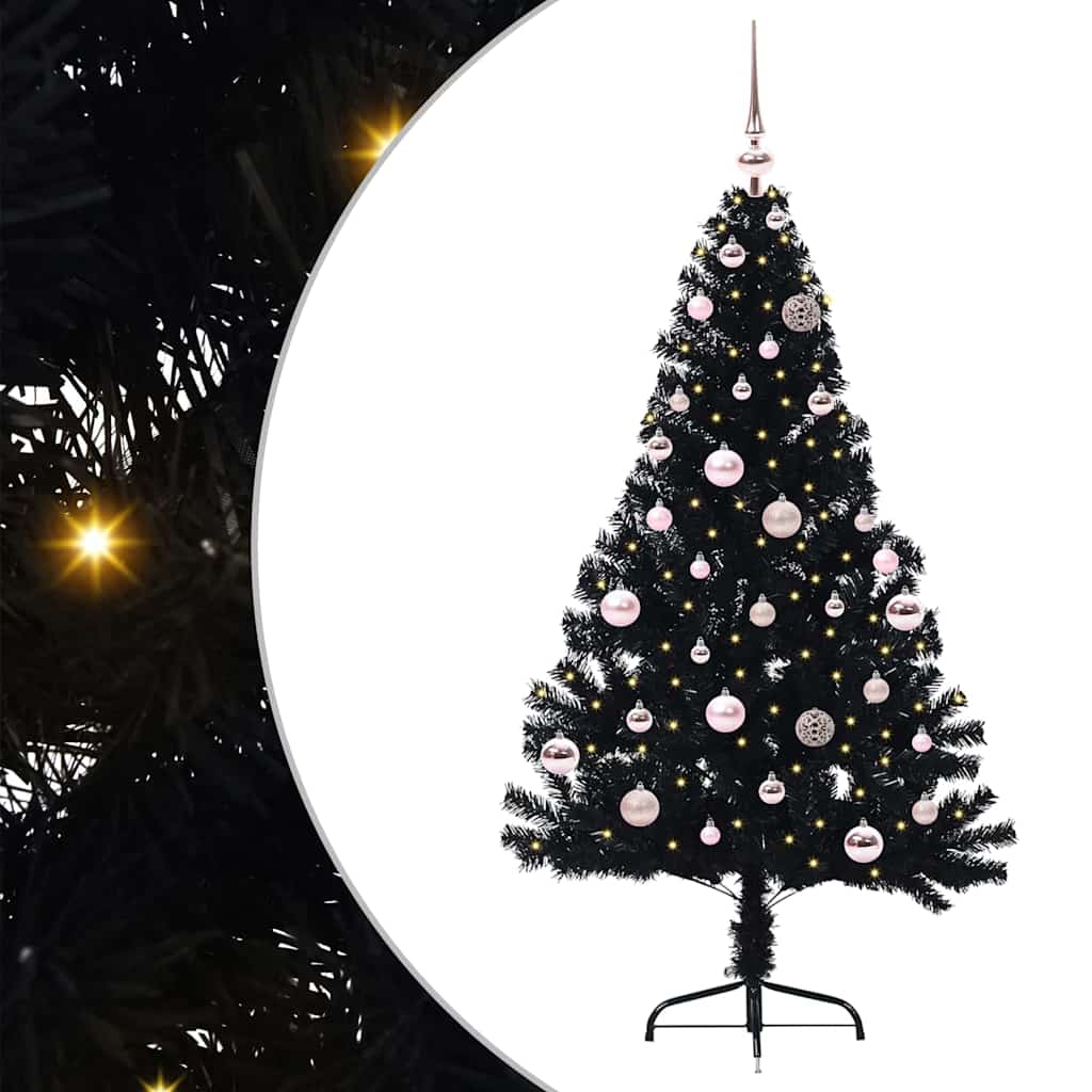 Sapin de Noël artificiel pré-éclairé Noir 150 cm PVC