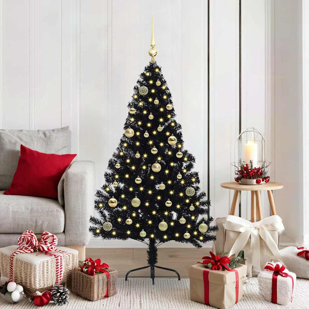 Sapin de Noël artificiel pré-éclairé Noir 150 cm PVC