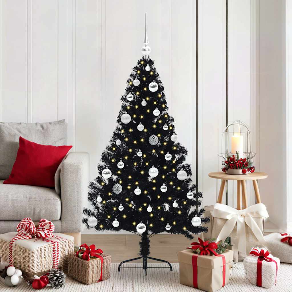 Sapin de Noël artificiel pré-éclairé Noir 150 cm PVC