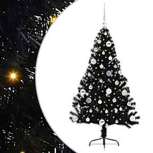 vidaXL Tehis pre-lit j&otilde;ulupuu koos 150 LED-iga Must 150 cm PVC