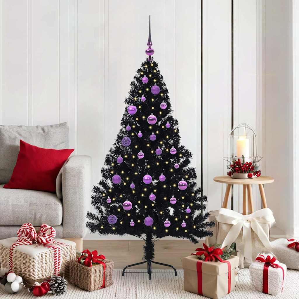 Sapin de Noël artificiel pré-éclairé Noir 150 cm PVC