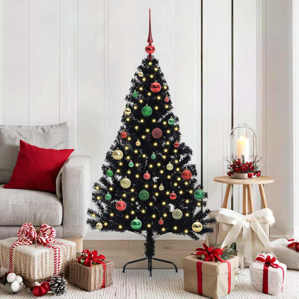 Sapin de Noël artificiel pré-éclairé Noir 150 cm PVC