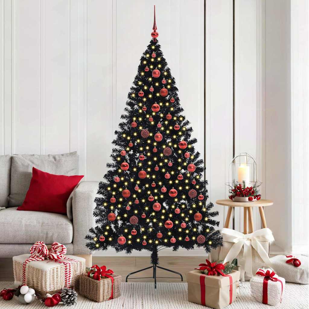 Sapin de Noël artificiel pré-éclairé Noir 180 cm PVC