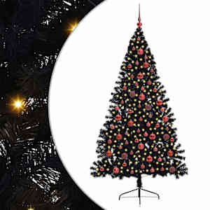 vidaXL Tehis pre-lit j&otilde;ulupuu koos 300 LED-iga Must 180 cm PVC
