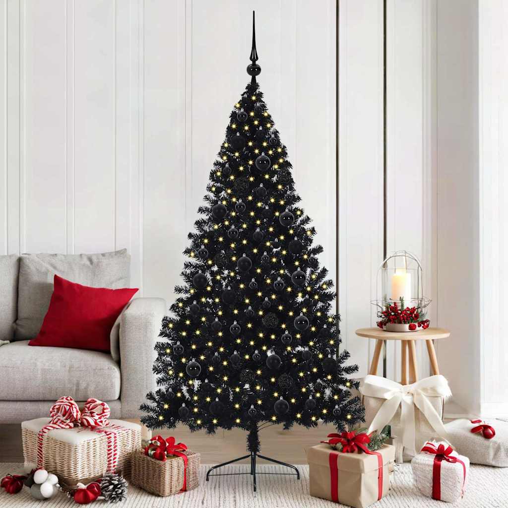 Sapin de Noël artificiel pré-éclairé Noir 180 cm PVC