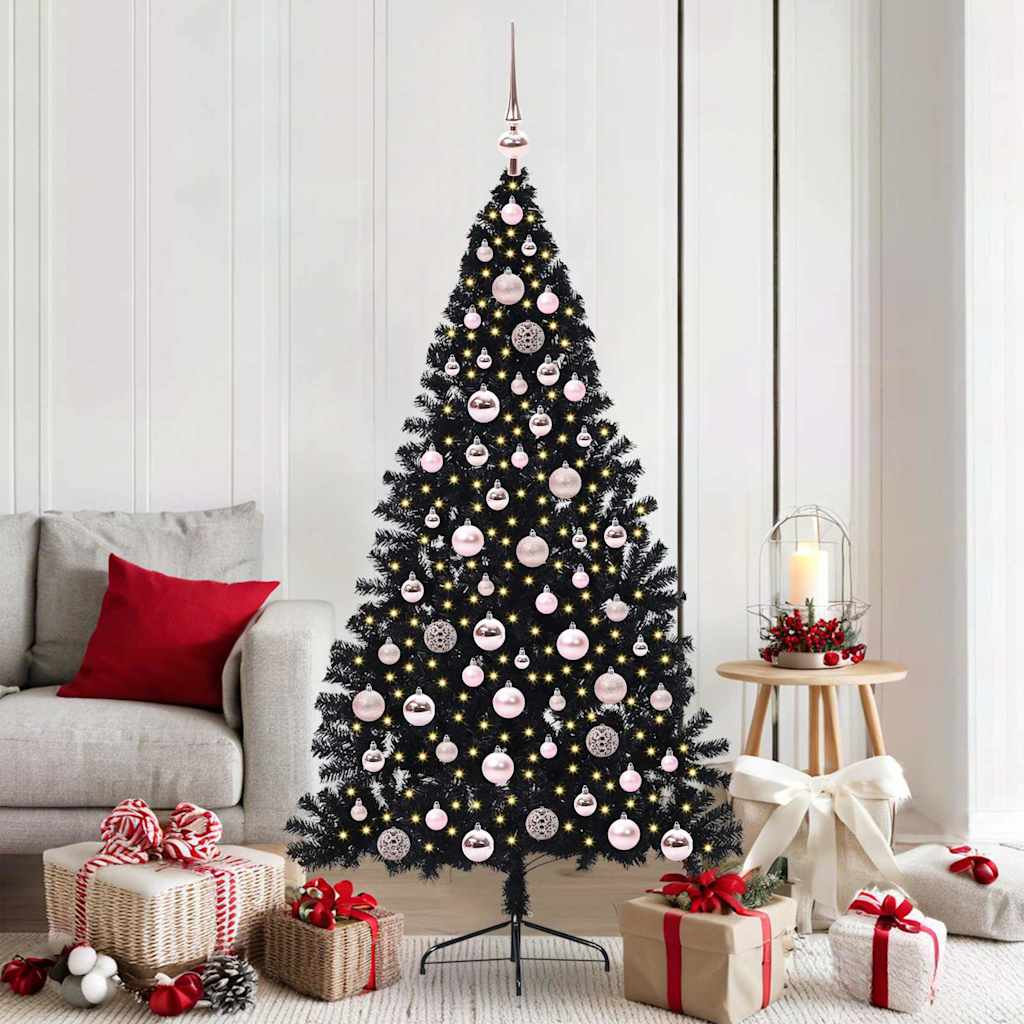 Sapin de Noël artificiel pré-éclairé Noir 180 cm PVC