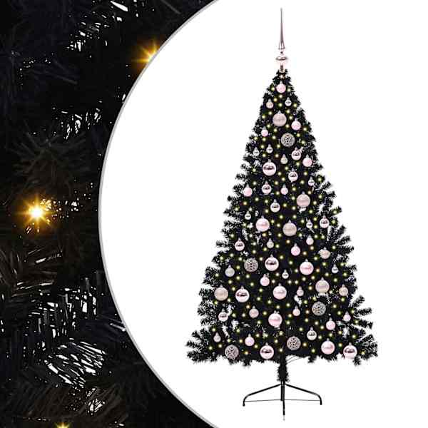 vidaXL Tehis pre-lit j&otilde;ulupuu koos 300 LED-iga Must 180 cm PVC