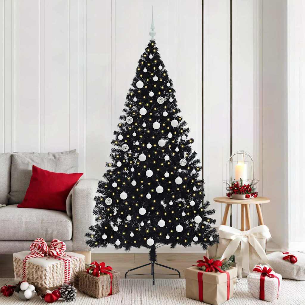 Sapin de Noël artificiel pré-éclairé Noir 180 cm PVC