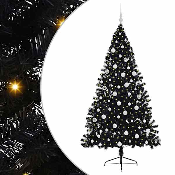 vidaXL Tehis pre-lit j&otilde;ulupuu koos 300 LED-iga Must 180 cm PVC