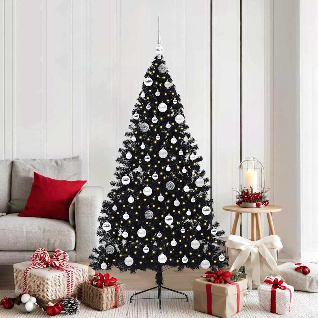 Sapin de Noël artificiel pré-éclairé Noir 180 cm PVC