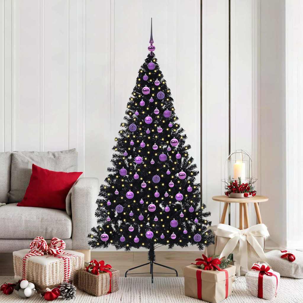 Sapin de Noël artificiel pré-éclairé Noir 180 cm PVC