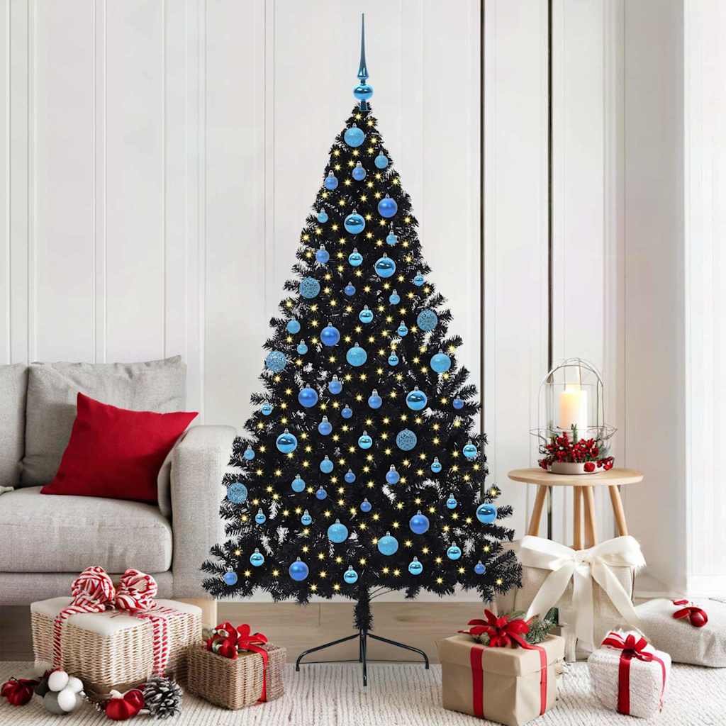 Sapin de Noël artificiel pré-éclairé Noir 180 cm PVC