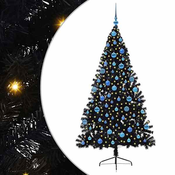 vidaXL Tehis pre-lit j&otilde;ulupuu koos 300 LED-iga Must 180 cm PVC
