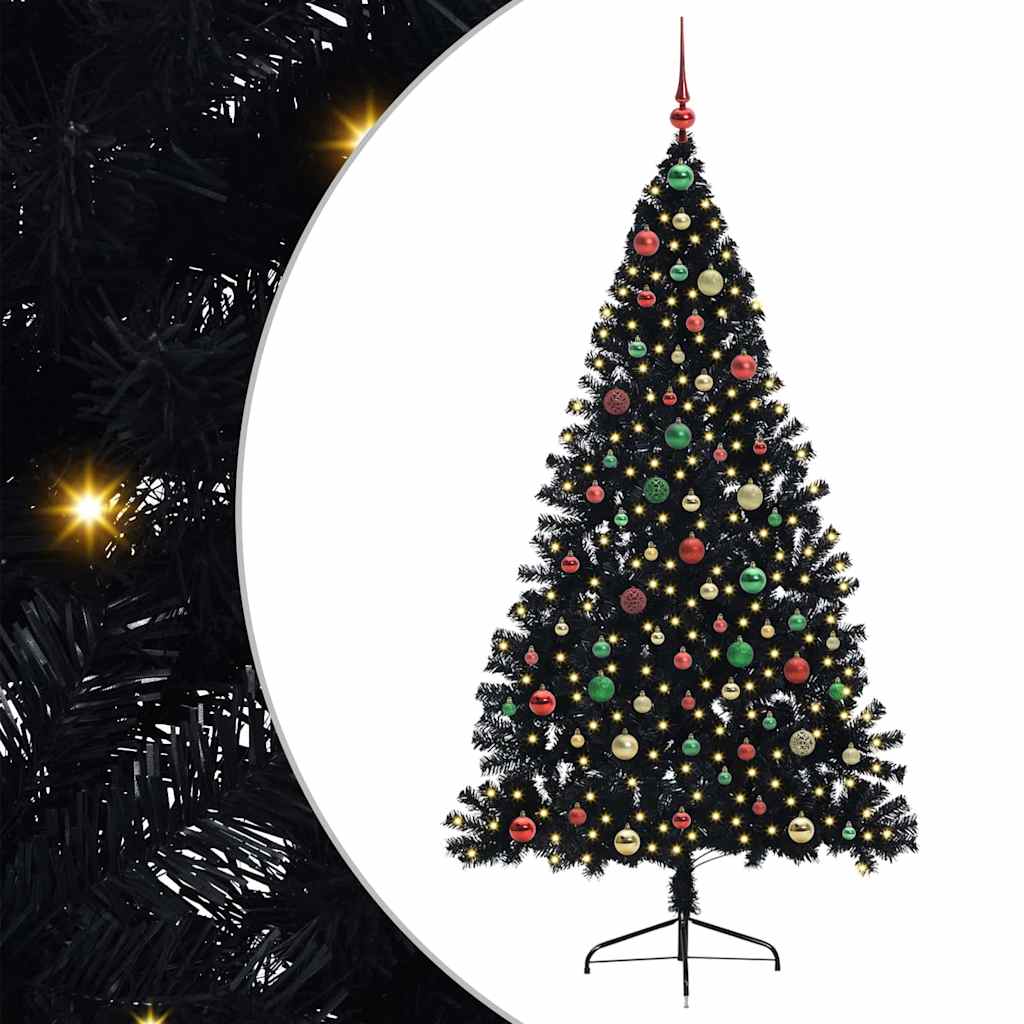 Sapin de Noël artificiel pré-éclairé Noir 180 cm PVC