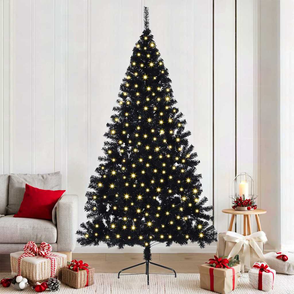 Sapin de Noël artificiel pré-éclairé Noir 210 cm PVC