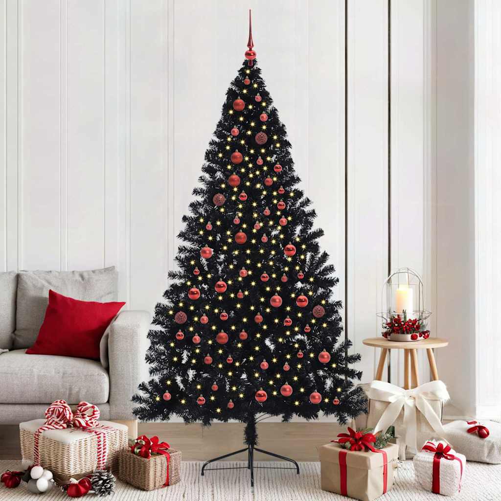 Sapin de Noël artificiel pré-éclairé Noir 210 cm PVC
