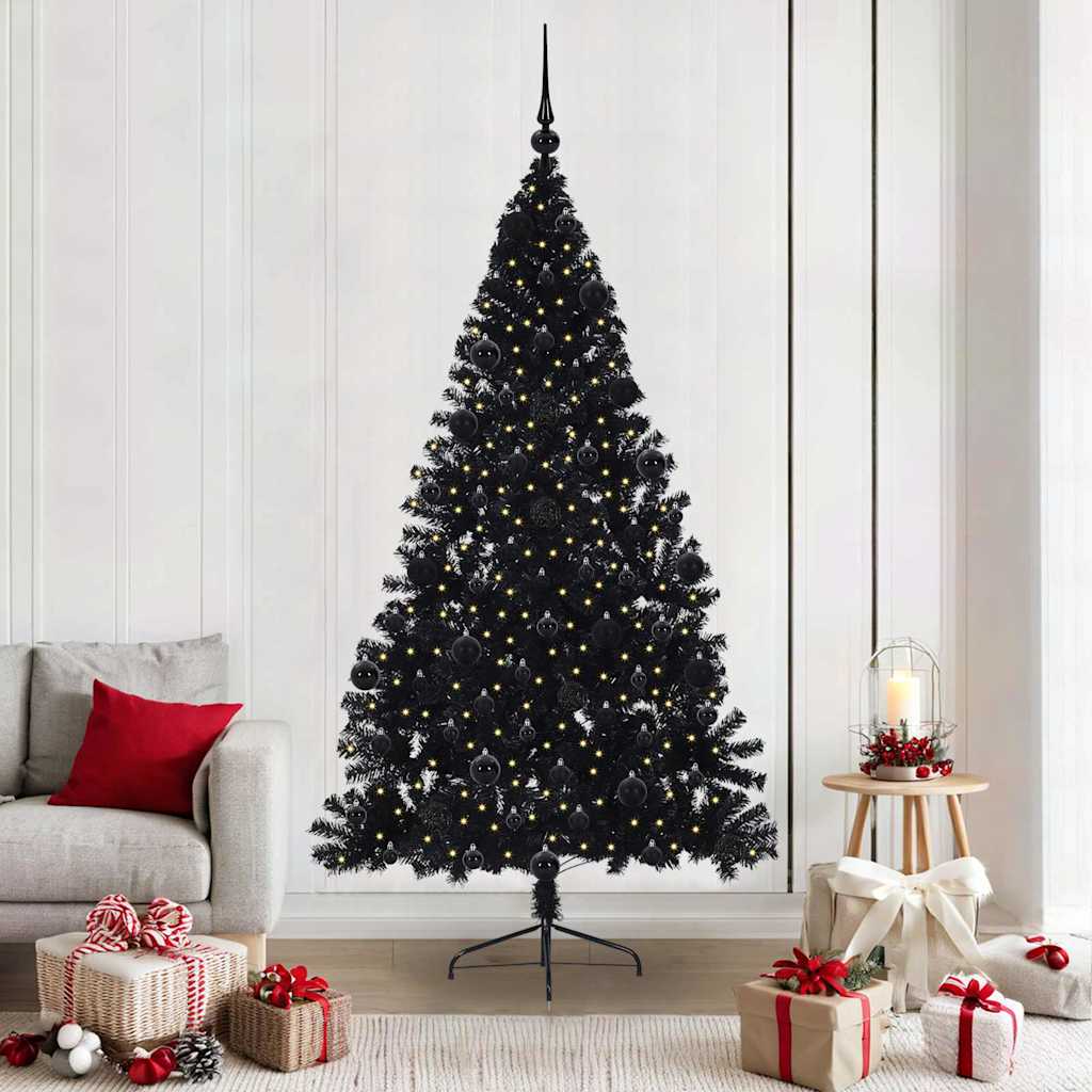 Sapin de Noël artificiel pré-éclairé Noir 210 cm PVC