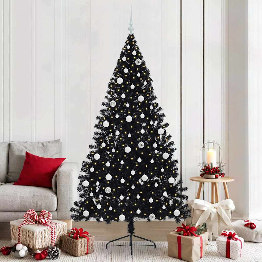 Sapin de Noël artificiel pré-éclairé Noir 210 cm PVC